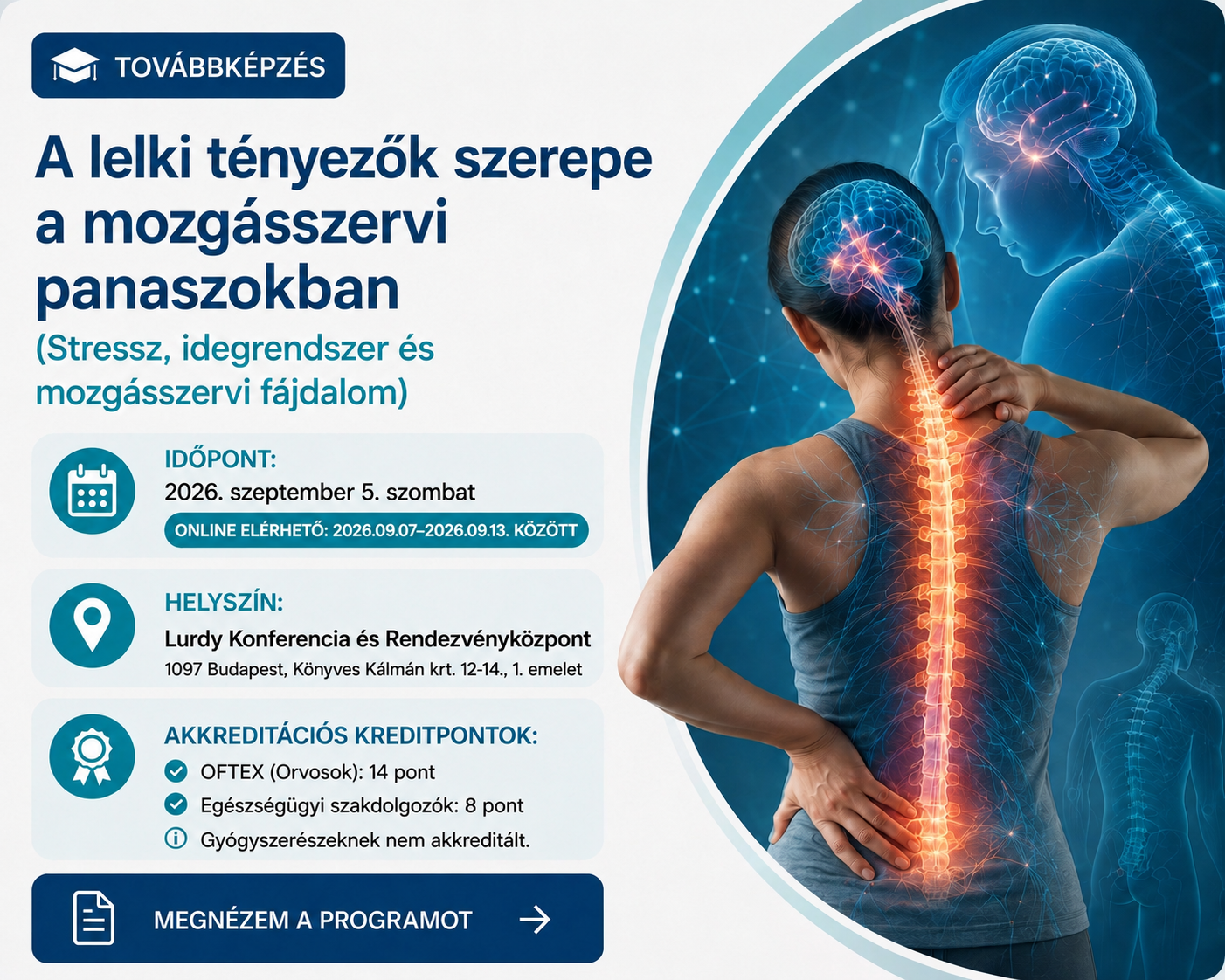 2026. szeptember 5. A lelki tényezők szerepe a mozgásszervi panaszokban  (Stressz, idegrendszer és mozgásszervi fájdalom)