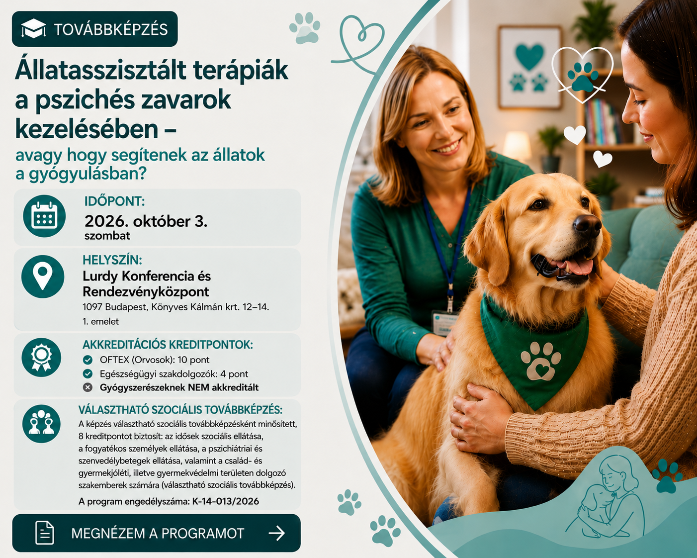 Állatasszisztált terápiák a pszichés zavarok kezelésében -jelenléti továbbképzés